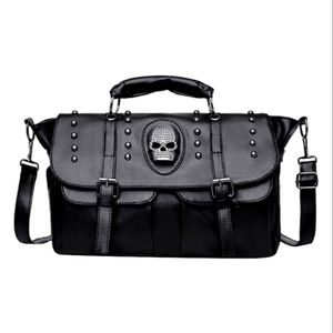 Ella and Elly Black Skull Double Buckle Crossbody Tote Bag